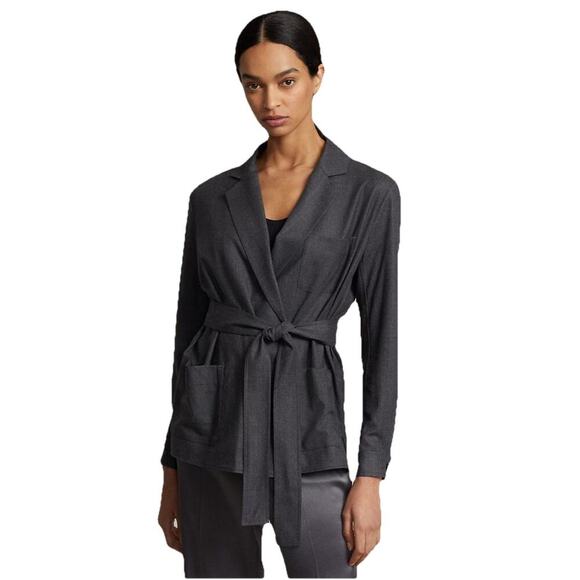 Ralph Lauren Women’s Belted Stretch Wool Flannel Wrap Top Cardigan Jacket 6 NWT - Picture 1 of 12
